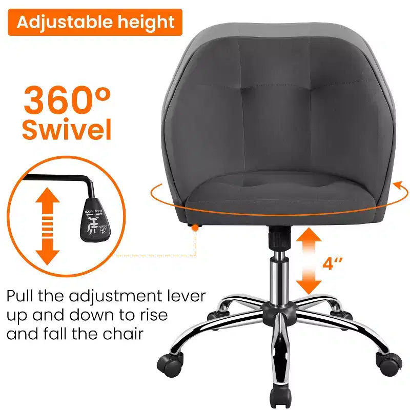 Yaheetech Velvet Desk Chair for Home Office, Soft Height Adjustable 360 Swivel Computer Chair